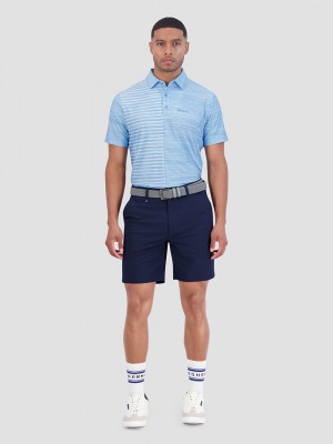 Azure Ben Sherman Melange Stripes Color Block Tech Jersey Sports Fit Polo Shirts | 021864-GLC