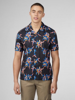 Black Ben Sherman Signature Botanical Print Shirts | 538746-ZVR