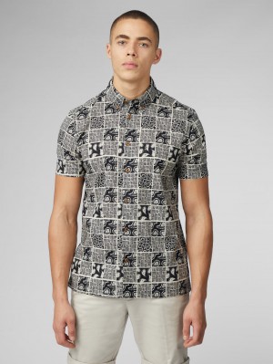 Black Ben Sherman Signature Checkerboard Paisley Print Shirts | 290375-BQW