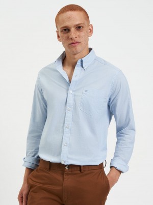 Blue Ben Sherman Beatnik Wash Long-Sleeve Shirts | 154206-VLI