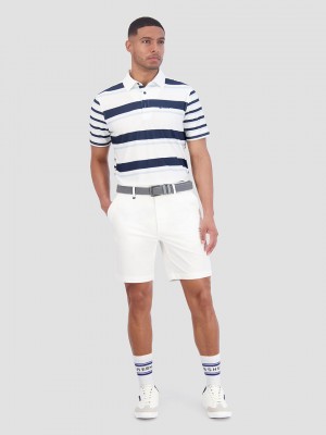 Blue Ben Sherman Mixed Mod Stripes Tech Jersey Sports Fit Polo Shirts | 172806-XPJ