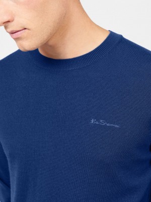 Blue Ben Sherman Signature Merino Crewneck Knitwear | 950724-FNW