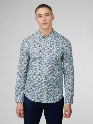 Blue Ben Sherman Signature Multicolor Floral Shirts | 356089-NXY