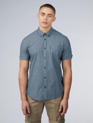 Blue Ben Sherman Signature Short Sleeve Gingham Shirts | 907526-YQR