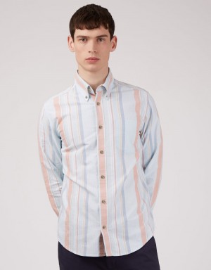 Blue Ben Sherman The Oxford Ivy Stripe Long-Sleeve Shirts | 948761-LJN