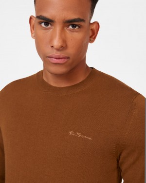 Brown Ben Sherman Signature Merino Crewneck Knitwear | 154078-BUE