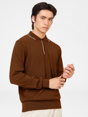 Brown Ben Sherman Tipped Merino Polo Neck Sweaters | 750389-BMF