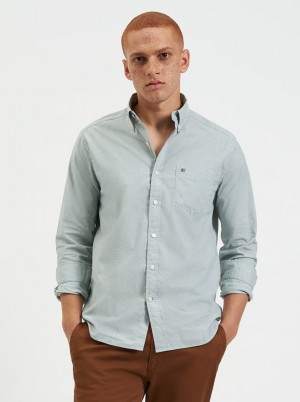 Green Ben Sherman Beatnik Wash Long-Sleeve Shirts | 514638-YIH