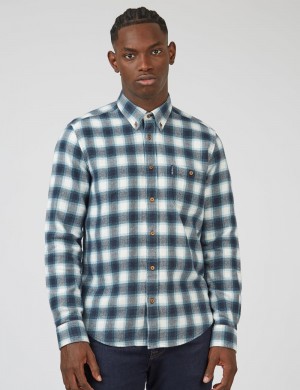 Green Ben Sherman Brushed Ombre Check Flannel Shirts | 248650-VTZ