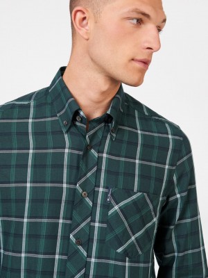 Green Ben Sherman Grid Check Shirts | 720841-WKG