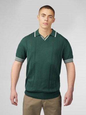 Green Ben Sherman Signature Open Neck Polo Knitwear | 476021-FQK