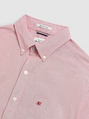 Light Red Ben Sherman Beatnik Wash Long-Sleeve Shirts | 103857-SAB