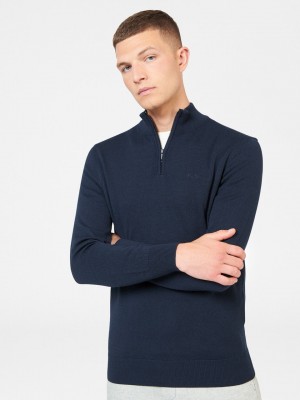 Navy Ben Sherman Merino Half-Zip Knitwear | 694385-UMK