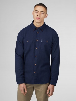 Navy Ben Sherman Signature Boucle Shirts | 275483-IWU