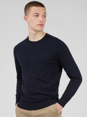 Navy Ben Sherman Signature Crewneck Knitwear | 870536-ARN