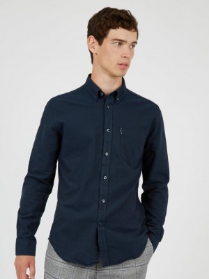 Navy Ben Sherman Signature Organic Oxford Shirts | 179360-NGE