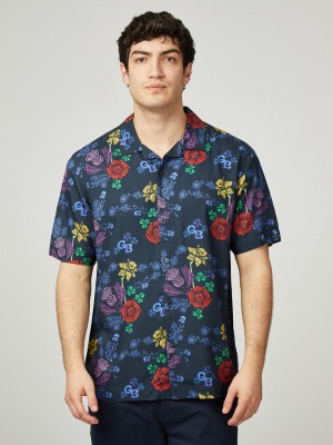 Navy Ben Sherman Team GB Floral Shirts | 164973-VWE