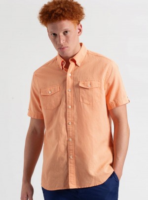 Orange Ben Sherman Garment Dye Linen Shirts | 431207-SLD