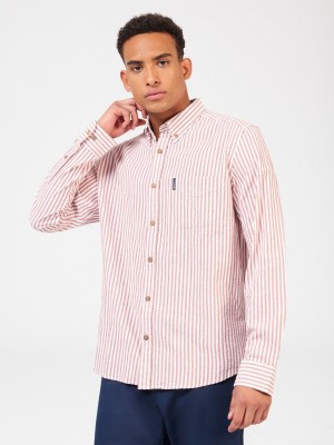 Orange Ben Sherman Recycled Cotton Oxford Stripe Shirts | 815249-GYS