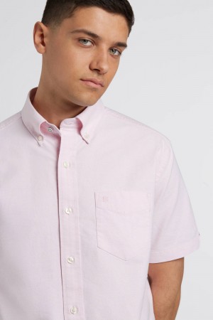 Pink Ben Sherman Short Sleeve Brighton Oxford Organic Shirts | 680527-JAT