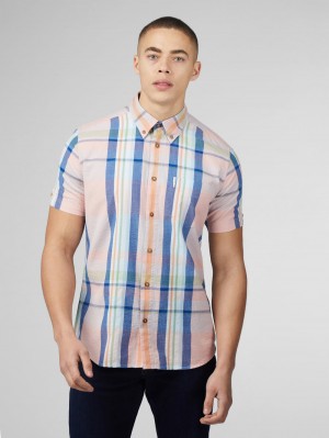 Pink Ben Sherman Signature Seersucker Check Shirts | 870153-BKZ