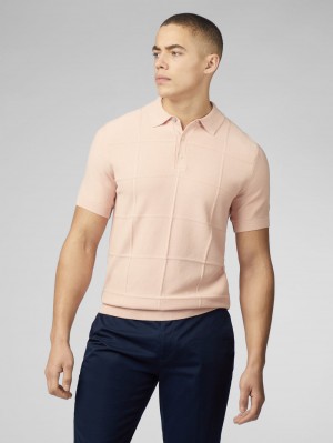 Pink Ben Sherman Signature Textured Polo Knitwear | 279015-YOE