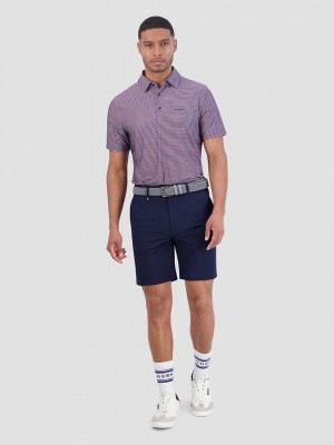 Purple Ben Sherman Mini Stripes Tech Jersey Sports Fit Polo Shirts | 973854-TWV