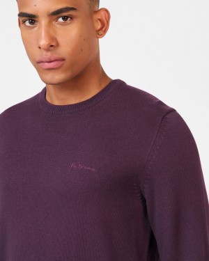 Purple Ben Sherman Signature Crewneck Knitwear | 704835-GUH