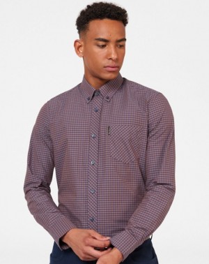 Purple Ben Sherman Signature Gingham Long-Sleeve Shirts | 413507-BWR