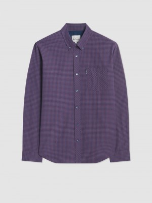 Purple Ben Sherman Signature Gingham Long-Sleeve Shirts | 215306-ZKT