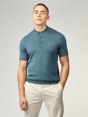 Turquoise Ben Sherman Signature Short Sleeve Polo Knitwear | 960542-DBM