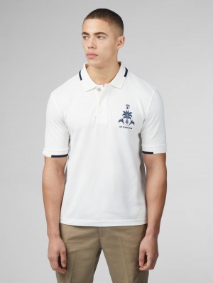 White Ben Sherman B by Ben Sherman Sports Club Embroidered Polo Shirts | 790456-WCE