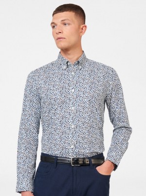 White Ben Sherman Ditsy Floral Print Long Sleeve Shirts | 649280-LMP