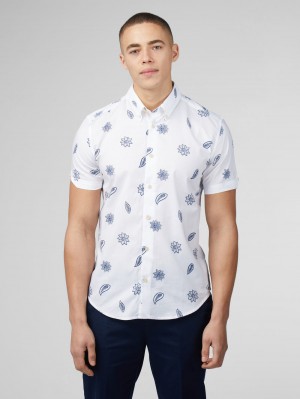 White Ben Sherman Signature Floral Shirts | 305687-LQS