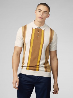 White Ben Sherman Signature Vertical Stripe Polo Knitwear | 476130-KWS