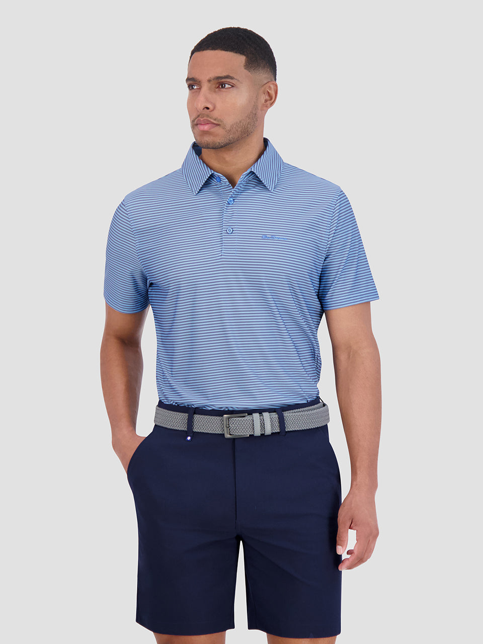 Azure Ben Sherman Mini Stripes Tech Jersey Sports Fit Polo Shirts | 238501-ESR