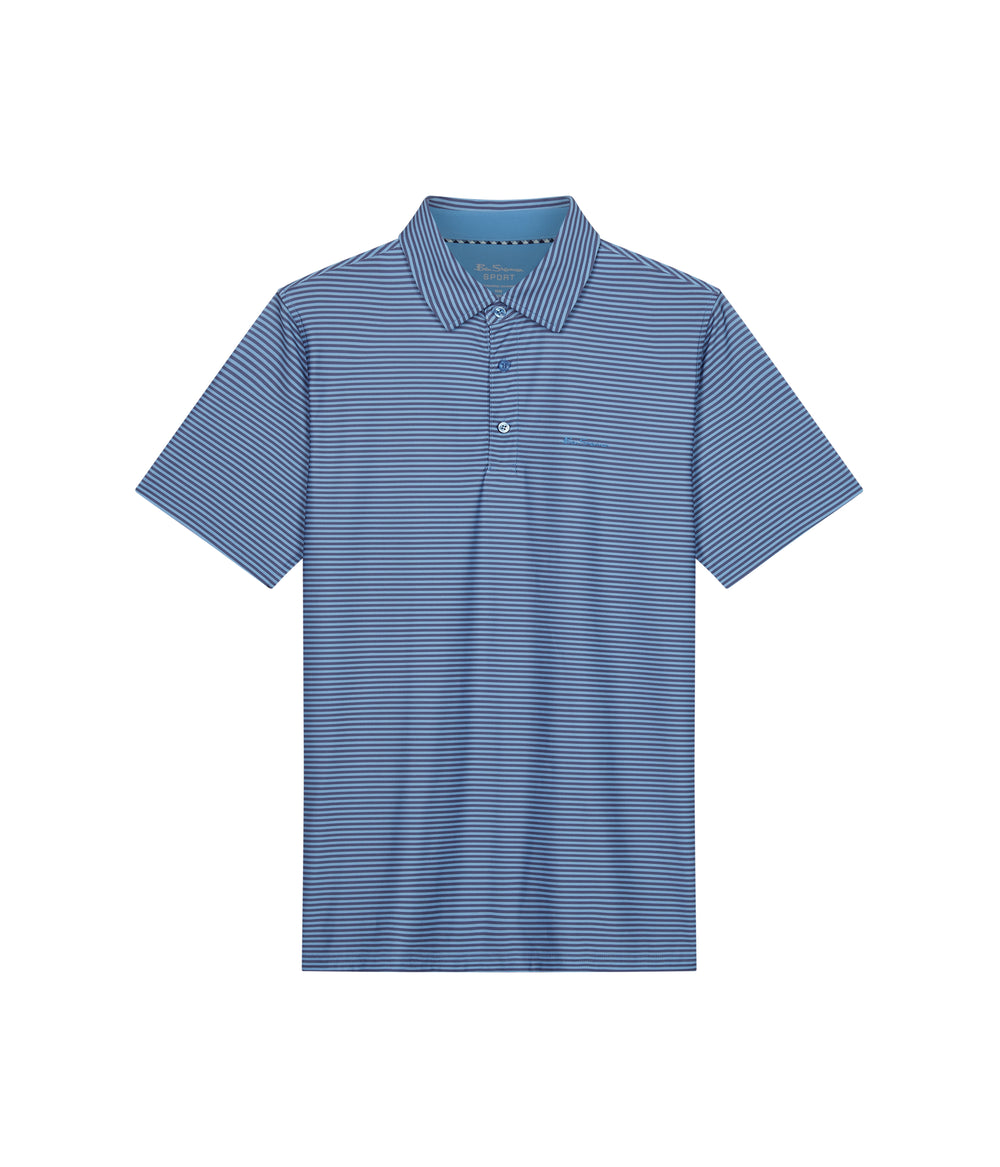 Azure Ben Sherman Mini Stripes Tech Jersey Sports Fit Polo Shirts | 238501-ESR