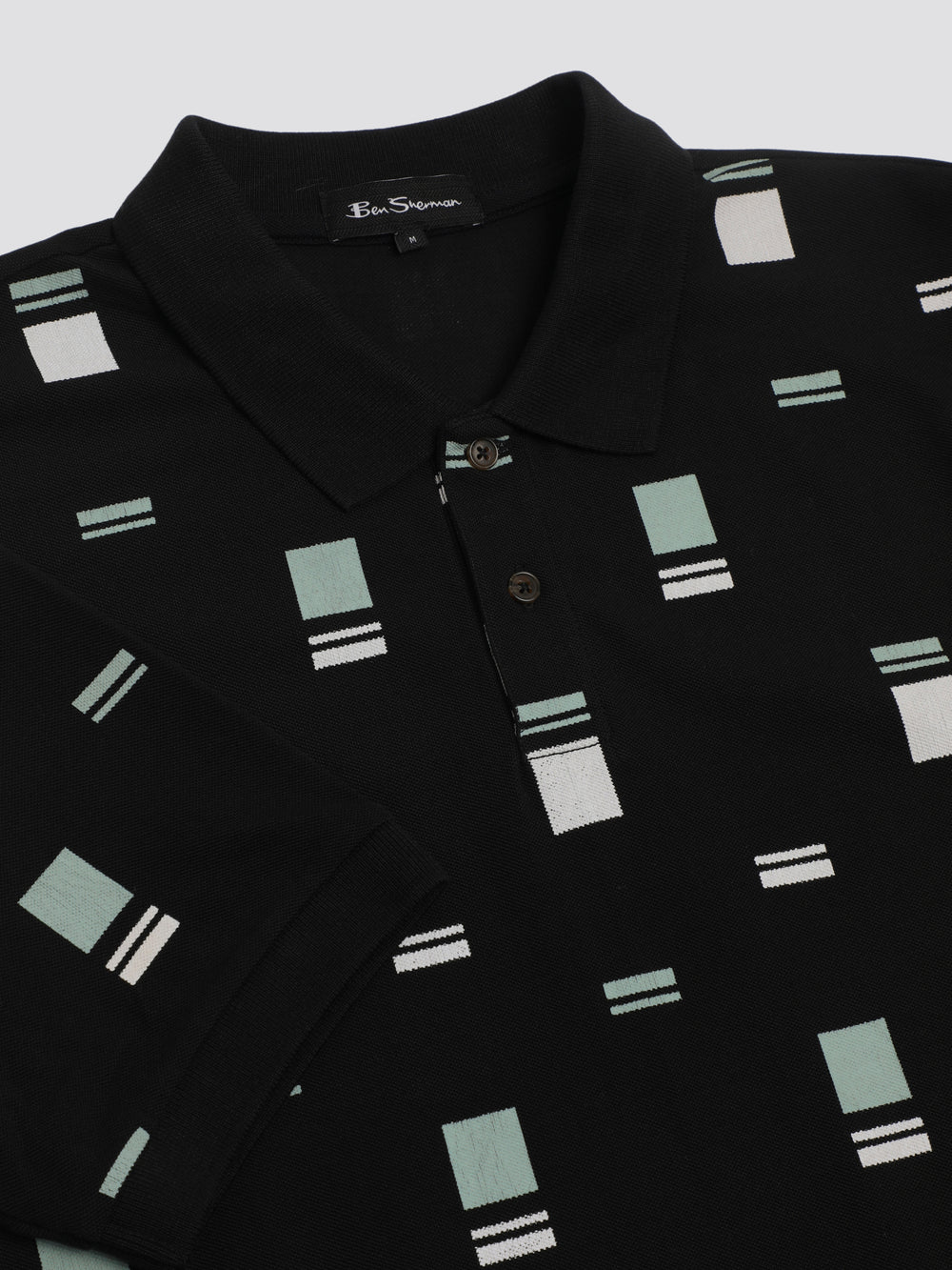 Black Ben Sherman B by Ben Sherman Scatter Chequerboard Mod Stripe Polo Shirts | 240518-YTR