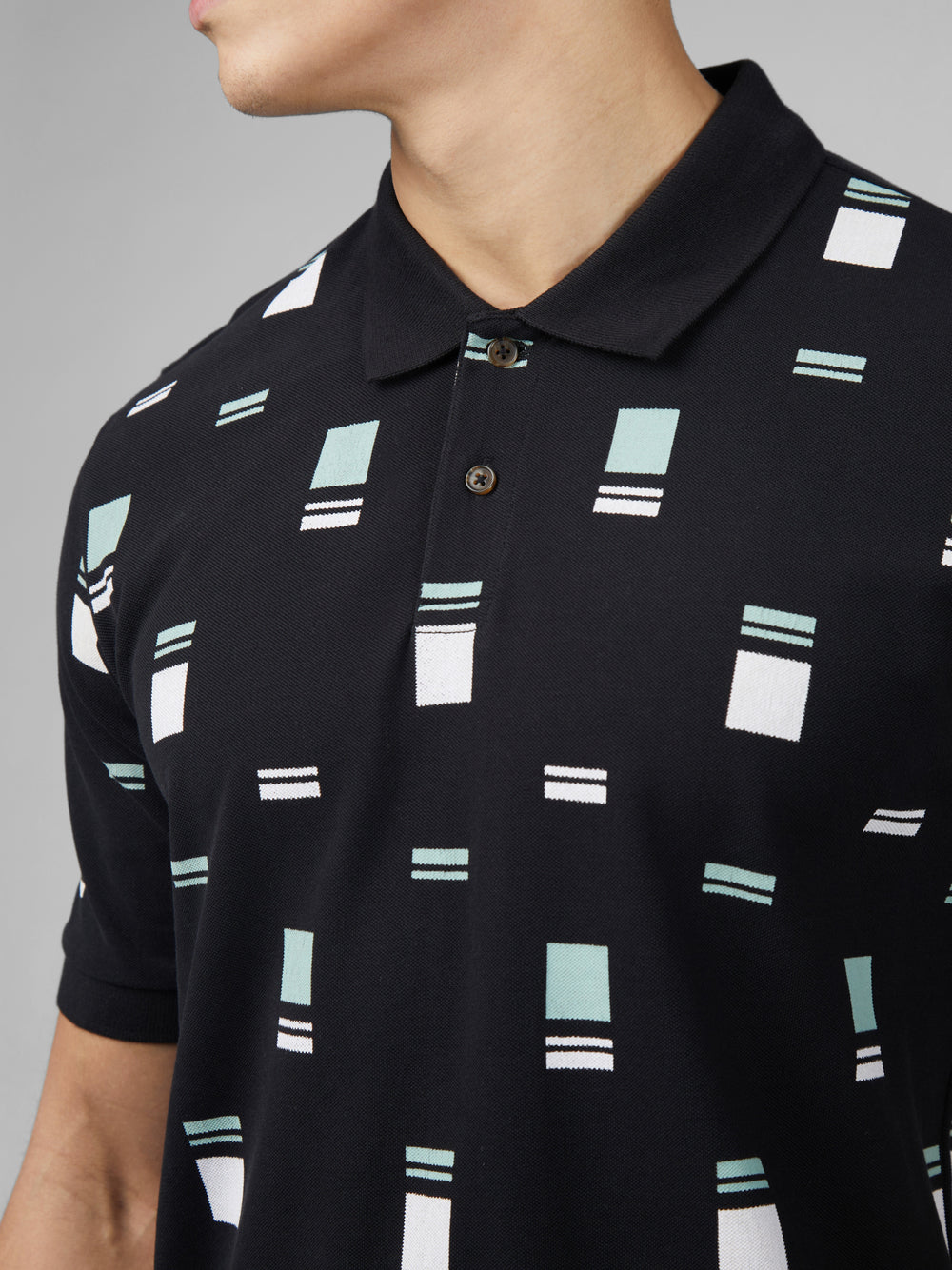 Black Ben Sherman B by Ben Sherman Scatter Chequerboard Mod Stripe Polo Shirts | 240518-YTR