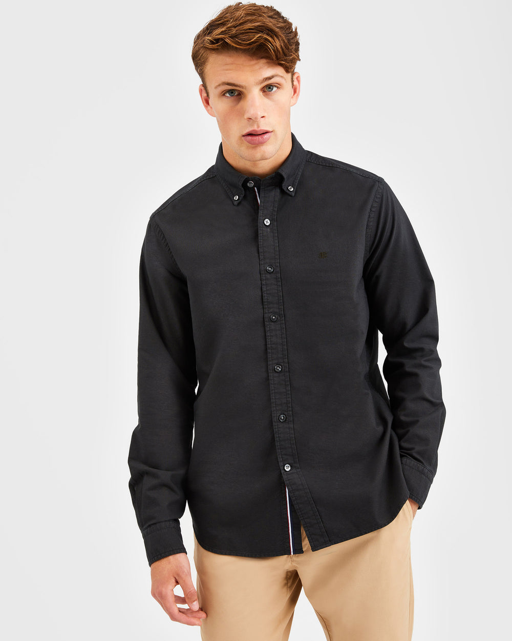 Black Ben Sherman Beatnik Oxford Garment Dye Shirts | 760482-KDJ