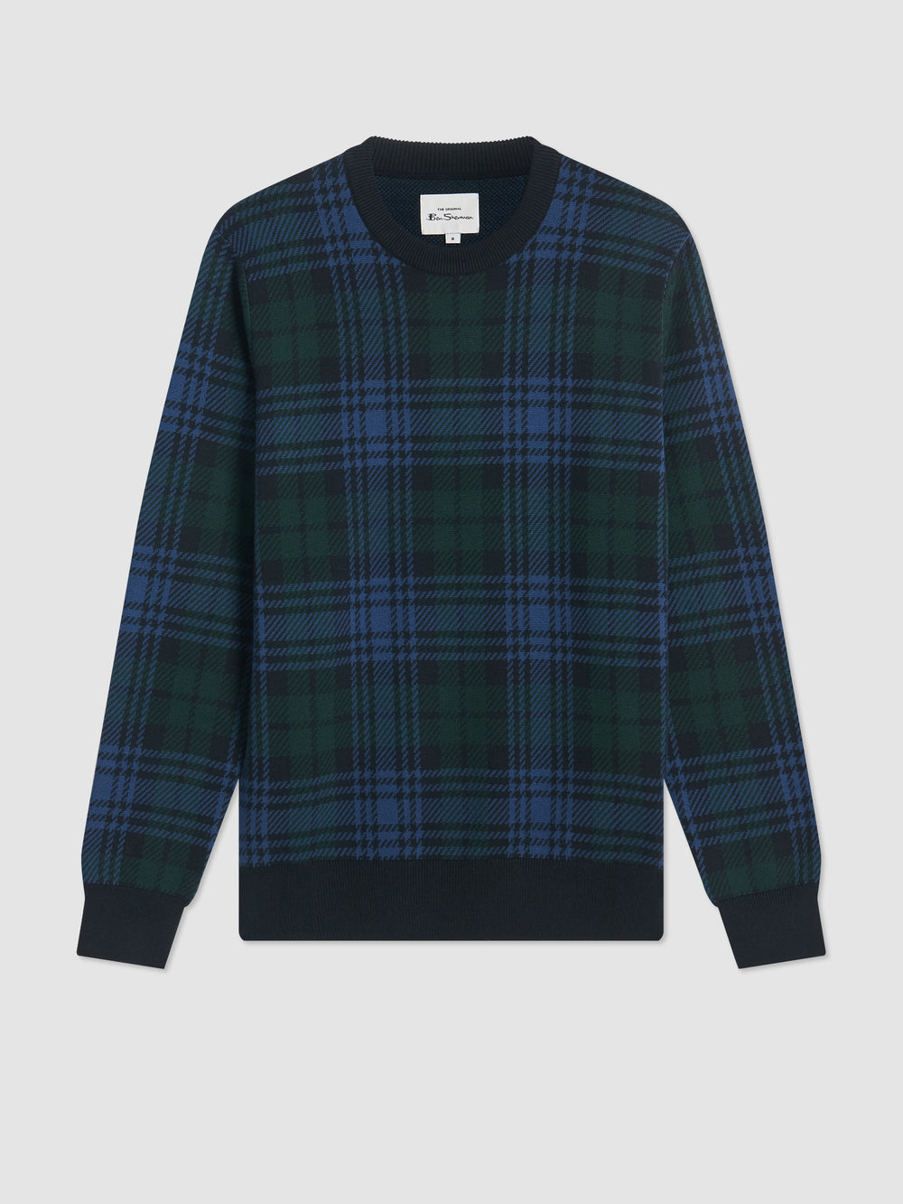 Black Ben Sherman Blackwatch Check Crewneck Knitwear | 579814-HLA