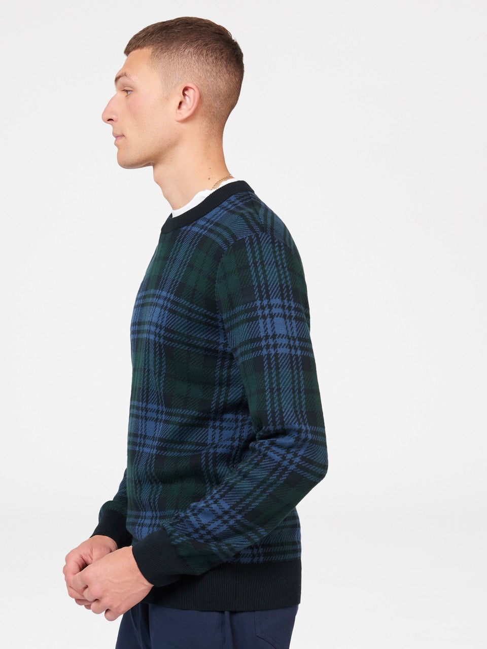 Black Ben Sherman Blackwatch Check Crewneck Knitwear | 579814-HLA