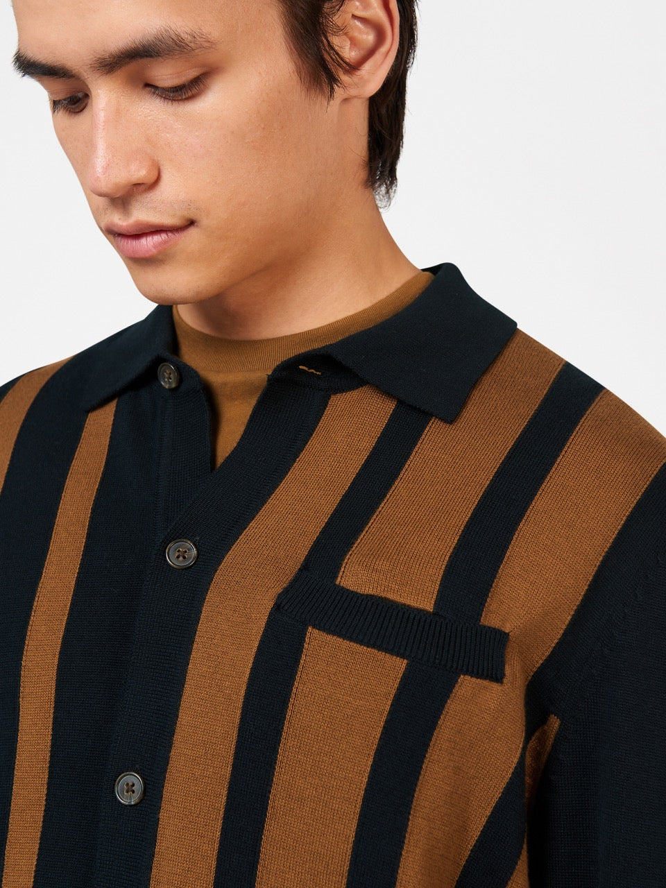 Black Ben Sherman Button Down Black Mod Polo Neck Sweaters | 709234-VBW