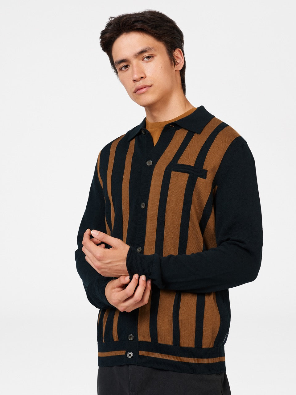 Black Ben Sherman Button Down Black Mod Polo Neck Sweaters | 709234-VBW