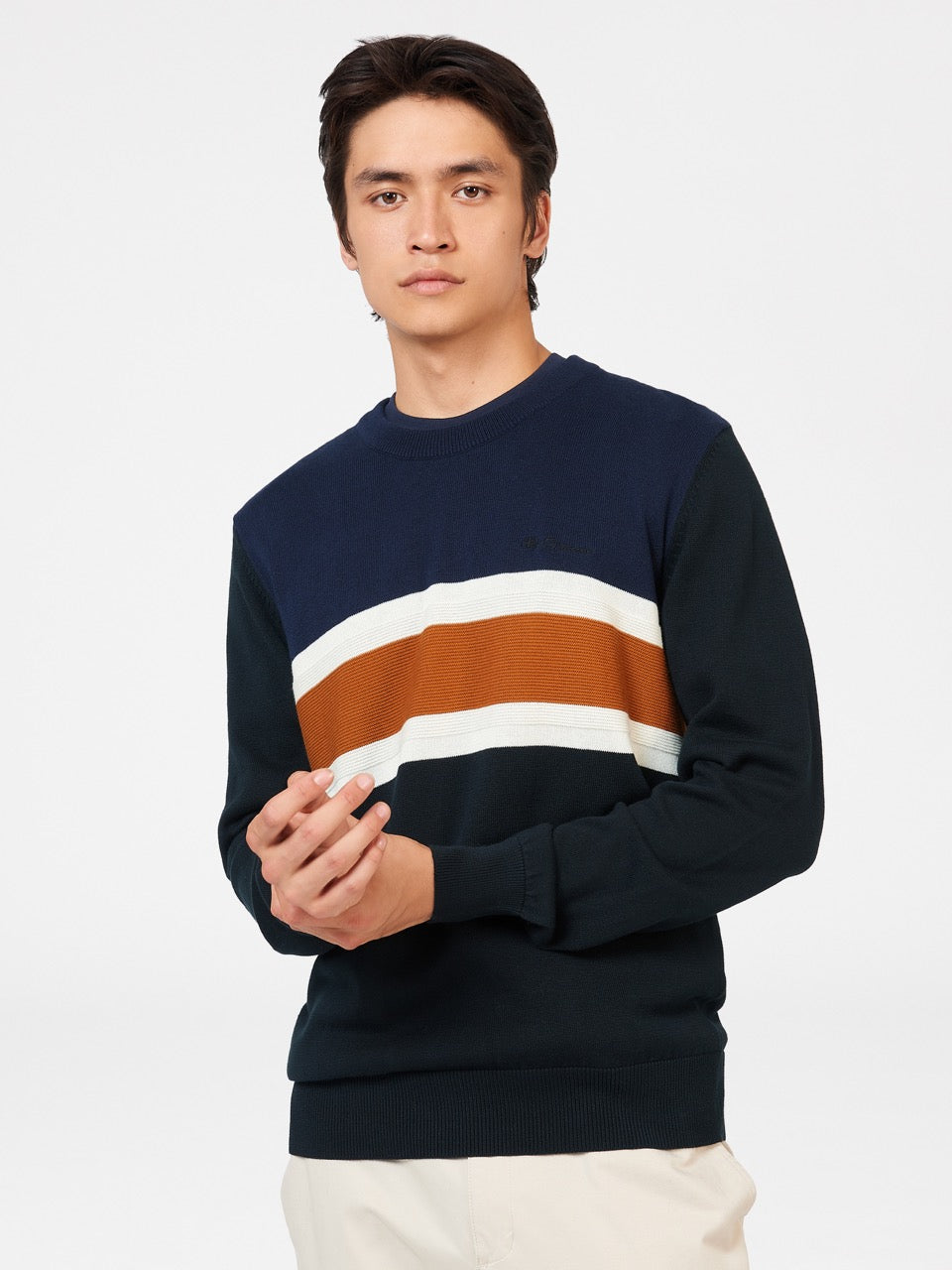 Black Ben Sherman Chest Stripe Crewneck Knitwear | 894231-SOY