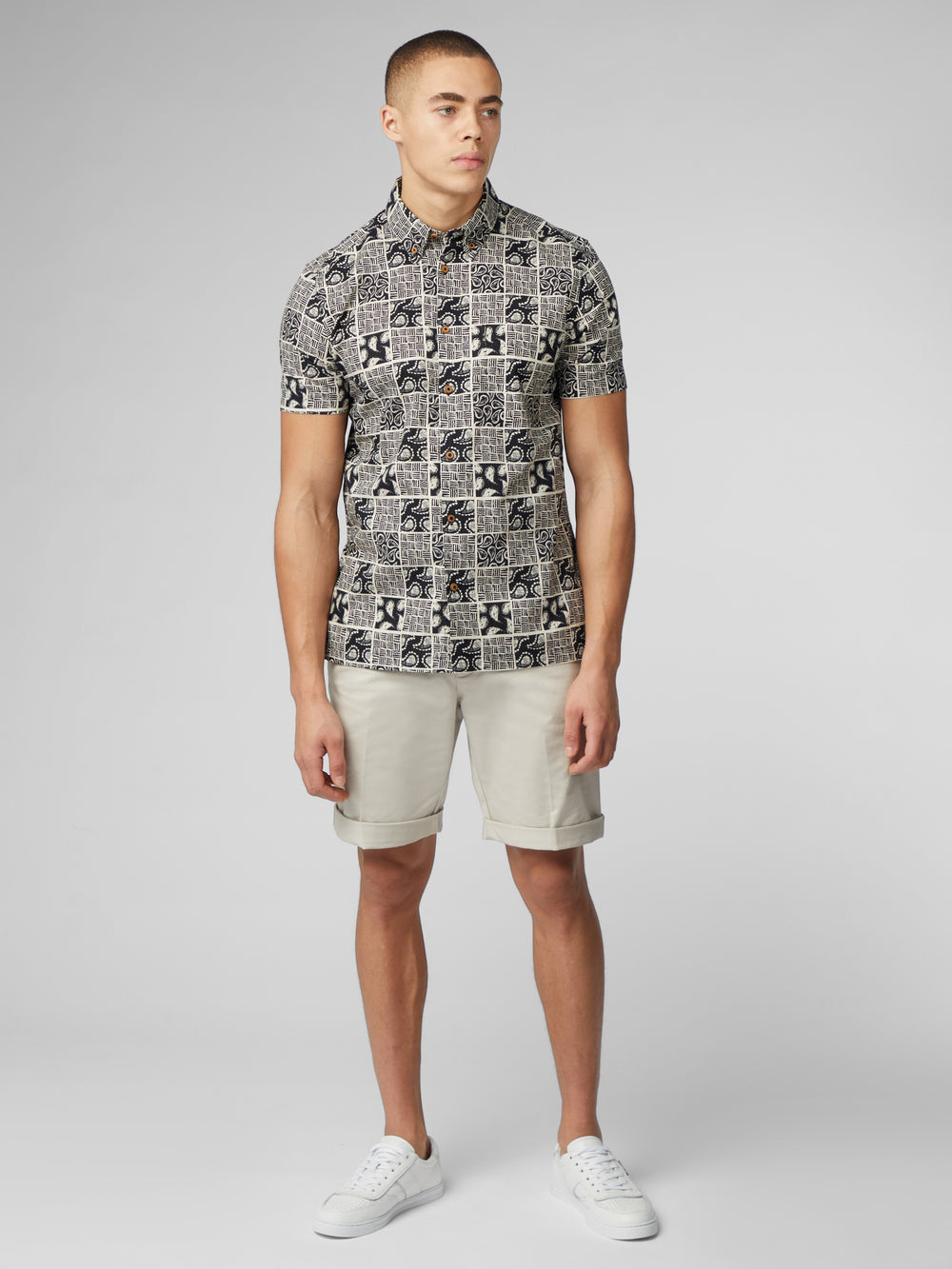 Black Ben Sherman Signature Checkerboard Paisley Print Shirts | 290375-BQW