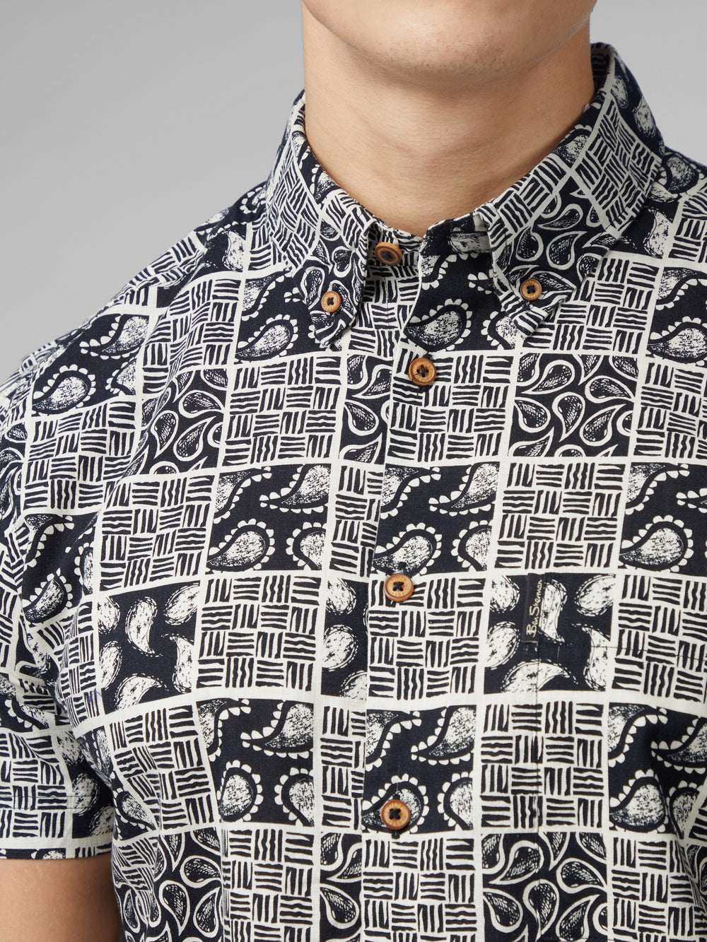 Black Ben Sherman Signature Checkerboard Paisley Print Shirts | 290375-BQW