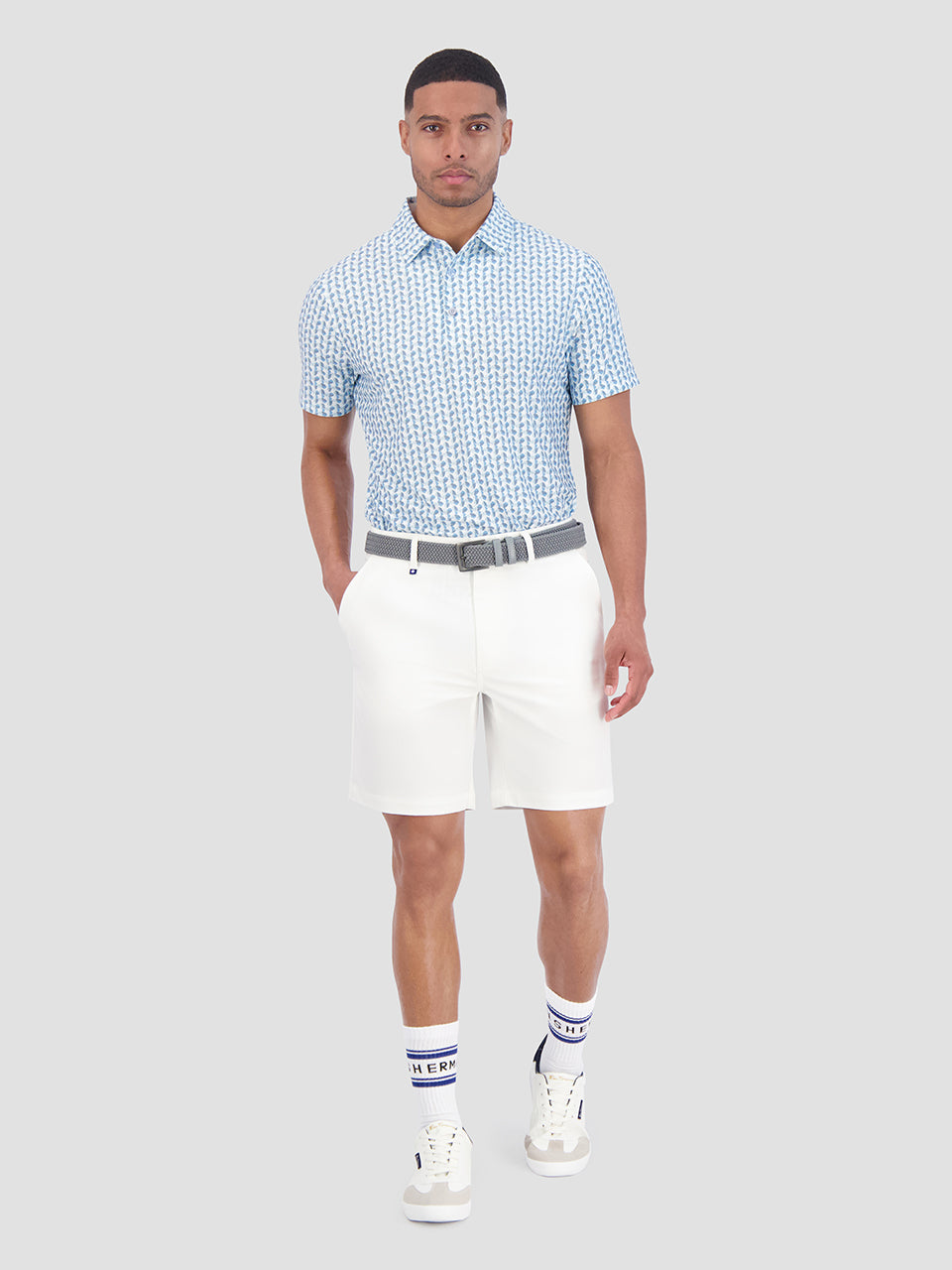 Blue Ben Sherman Bauhaus Geo Tech Jersey Sports Fit Polo Shirts | 215473-NUJ