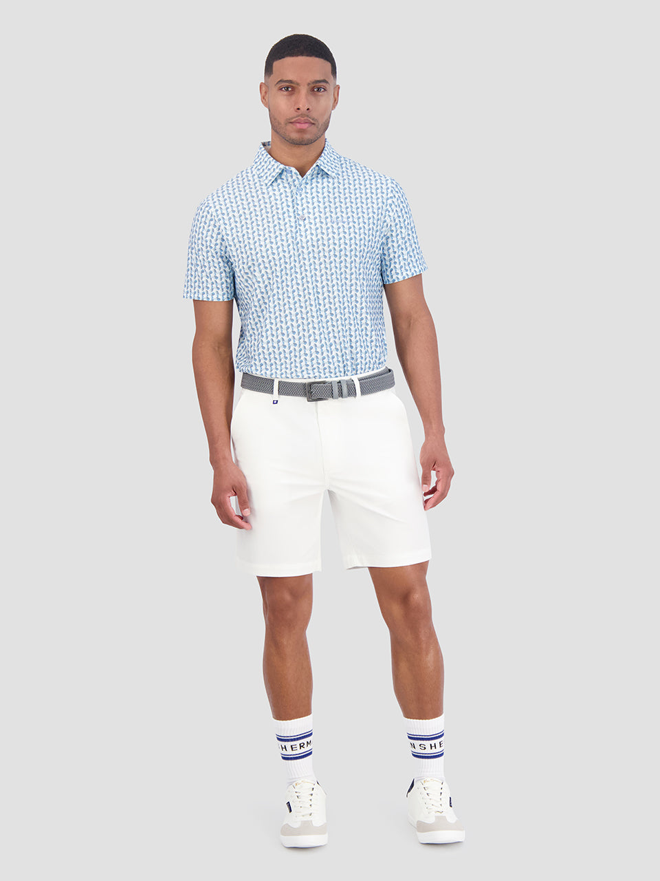 Blue Ben Sherman Bauhaus Geo Tech Jersey Sports Fit Polo Shirts | 215473-NUJ