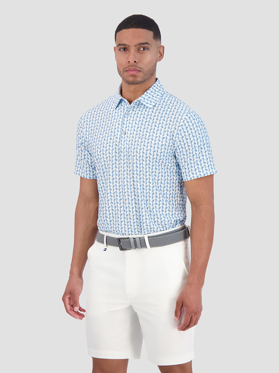 Blue Ben Sherman Bauhaus Geo Tech Jersey Sports Fit Polo Shirts | 215473-NUJ